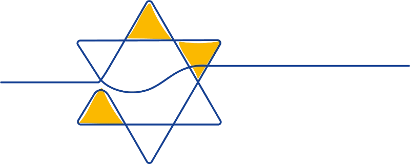 איור קווי שכחול של מגן דוד בשילוב צבע צהוב